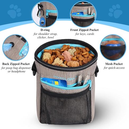 حقيبة علاج الكلاب من فيفاغلوري، حقيبة تدريب مع حزام خصر قابل للتعديل وحزام كتف عاكس، موزع أكياس نفايات الكلاب مدمج، حر اليدين و4 طرق للارتداء، أسود in Kuwait