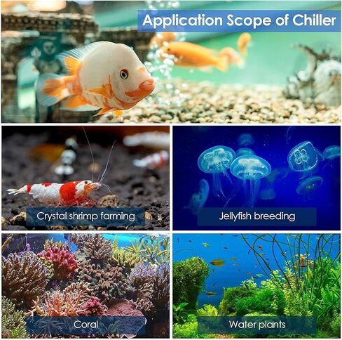 مبرد حوض السمك 60 لتر من دبليو اس اي واي، مبرد مياه لحوض السمك مع مضخة 50-104 درجة فهرنهايت، سخان مبرد لحوض الاسماك في المنزل لتربية الروبيان والاسماك (16 جالون/200-300 لتر) in Kuwait