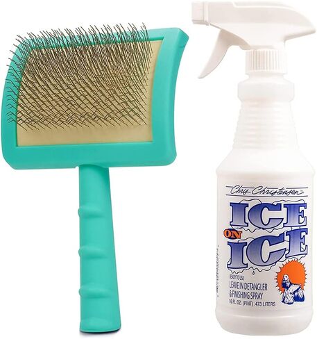 Jelly Pet Slicker Brush and Chris Christensen Finishing Spray Grooming Bundle - Universal Slicker Brush, Hard Pins, Large, Teal - Ice on Ice Detangler & Finishing Spray, Ready to Use, 16 oz in Saudi Arabia