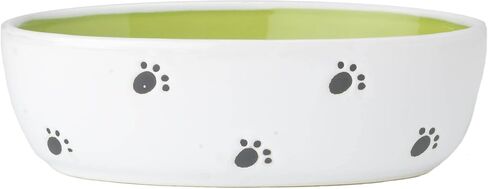 PetRageous 11024 Silly Kitty Oval Dishwasher Safe Stoneware Cat Bowl 6.5-Inch Long 4-Inch Wide 2-Inch Tall 2-Cups Capacity for Small Cats or Large Cats, White and Green in Saudi Arabia