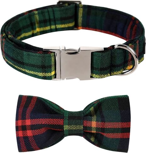 Lionet Paws Christmas Dog Collar with Bowtie, Dog Bowtie Collar with Metal Buckle for Dogs, Adjustable Comfortable Dog Collar Girl Boy Gift, M, Neck 13.5-22 in in Kuwait