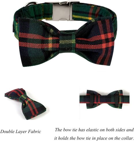Lionet Paws Christmas Dog Collar with Bowtie, Dog Bowtie Collar with Metal Buckle for Dogs, Adjustable Comfortable Dog Collar Girl Boy Gift, M, Neck 13.5-22 in in Kuwait