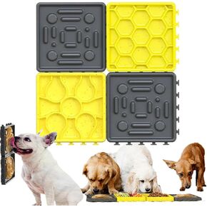 Luv-Lee Pet - (4 قطع) سجادة لعق الألغاز للكلاب والقطط، أكواب شفط قابلة للترتيب وأطباق تغذية بطيئة للكلاب للأكل العدوانيين، بساط تغذية لتخفيف قلق الكلاب للأطعمة الرطبة/الجافة (أسود/أصفر) in Kuwait