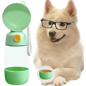 Dog Water Bottle(400ML) with Food Container(182g),Outdoor Portable Water Dispenser for Cat,Rabbit,Puppy and Other Pets for Walking,Hiking,Travel(Green in Saudi Arabia