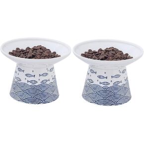 أوعية طعام القطط المرتفعة من السيراميك مقاس 6.25 بوصة، طبق الحيوانات الأليفة المرتفع من البورسلين مع حامل، مضاد للقيء، يمنع تعب الشارب، يحمي العمود الفقري للحيوانات الأليفة للقطط الكبيرة الأكبر سنًا، عبوتان (أزرق) in Kuwait