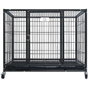 Homey Pet 37 inch Heavy Duty Dog Crate, Extra Strong Dog Cage for Medium Dog, Indoor High Anxiety Double Door Dog Crate on Wheels with Removable Tray