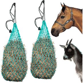 Majestic Ally 2 pcs Ultra Slow Feed 1.5"x1.5" Holes 40" Hay Net for Horses and livestocks (Black)