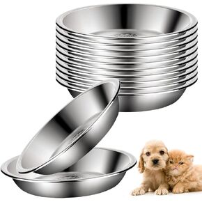 مجموعة اوعية طعام للقطط من الستانلس ستيل مكونة من 12 قطعة من اوعية طعام القطط الضحلة لتخفيف الاجهاد والحامل المرتفع، طبق معدني للطعام والماء للكلاب والقطط الصغيرة (قطر 5.5 انش) in Kuwait