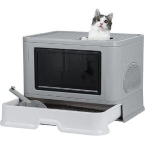 صندوق فضلات القطط من بينبون مع غطاء صندوق فضلات مغطى قابل للطي مع مجرفة وفرشاة فرك، صندوق فضلات كبير للقطط الداخلية in Kuwait