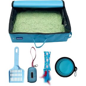 PetLike Travel Cat Litter Box, Leak-Proof Portable Litter Box, Collapsible Toilet Tray Carrier for Small Medium Cats (Medium, Aqua) in Saudi Arabia