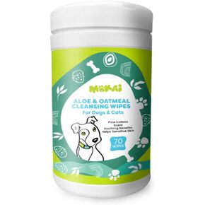 MOKAI Aloe & Oatmeal Grooming Wipes for Dogs and Cats | Pet Cleansing Wipes Used to Remove Dirt Dander Odor and Excess Hair from The Skin and Coat with Soothing Benefits for Sensitive Skin (60 Wipes) in Saudi Arabia