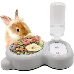 Tfwadmx Pet Double Dishes Rabbit Food Water Dispenser Set Cat Self Filling Bowls No Spill Dog Automatic Waterer Bottle Anti Gravity Feeder Cute Detachable Stainless Steel Bowl for Kitten Puppy Bunny in Saudi Arabia