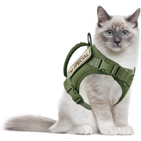 Tactical Cat Harness for Walking Escape Proof, Adjustable Pet Vest Harness, Soft Mesh with Control Handle for Large Cat Small Dog, Gift with Patch in Kuwait