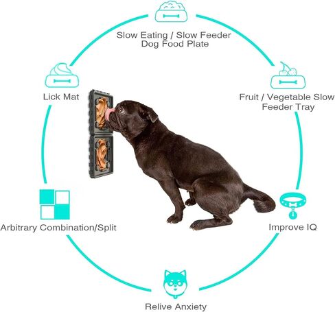 Luv-Lee Pet - (4 قطع) سجادة لعق الألغاز للكلاب والقطط، أكواب شفط قابلة للترتيب وأطباق تغذية بطيئة للكلاب للأكل العدوانيين، بساط تغذية لتخفيف قلق الكلاب للأطعمة الرطبة/الجافة (أسود/أصفر) in Kuwait