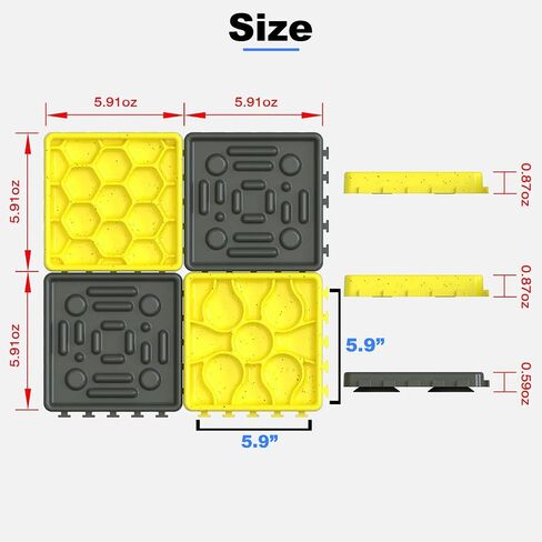 Luv-Lee Pet - (4 قطع) سجادة لعق الألغاز للكلاب والقطط، أكواب شفط قابلة للترتيب وأطباق تغذية بطيئة للكلاب للأكل العدوانيين، بساط تغذية لتخفيف قلق الكلاب للأطعمة الرطبة/الجافة (أسود/أصفر) in Kuwait