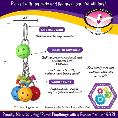 Super Bird Creations SB1093 Jingleberries Bird Toy, Small/Medium Bird Size, 6" x 2.5" x 2.5" in Saudi Arabia