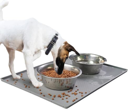 Mofason Pet Food Mat Waterproof Dog Mat 24"x16" Large – 0.5" inch Raised Edge, Dog Cat Silicone Feeding Placemat Water Bowl Tray for Floors, Nonslip Washable Dog Mat for Food and Water in Kuwait