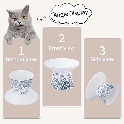 أوعية طعام القطط المرتفعة من السيراميك مقاس 6.25 بوصة، طبق الحيوانات الأليفة المرتفع من البورسلين مع حامل، مضاد للقيء، يمنع تعب الشارب، يحمي العمود الفقري للحيوانات الأليفة للقطط الكبيرة الأكبر سنًا، عبوتان (أزرق) in Kuwait