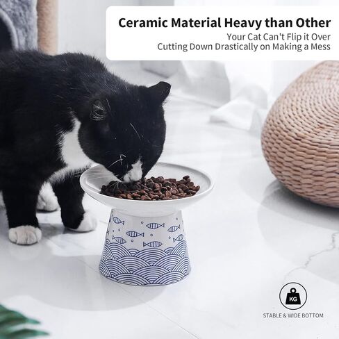 أوعية طعام القطط المرتفعة من السيراميك مقاس 6.25 بوصة، طبق الحيوانات الأليفة المرتفع من البورسلين مع حامل، مضاد للقيء، يمنع تعب الشارب، يحمي العمود الفقري للحيوانات الأليفة للقطط الكبيرة الأكبر سنًا، عبوتان (أزرق) in Kuwait