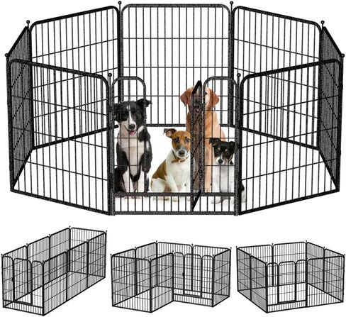 قفص لعب للكلاب الكبيرة في الأماكن المغلقة بطول 31 بوصة - قلم لعب للحيوانات الأليفة قابل للطي مكون من 6 ألواح مع باب بوابة - سياج تمرين محمول عالي التحمل لبيت قفص الكلاب الجراء in Kuwait