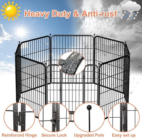 قفص لعب للكلاب الكبيرة في الأماكن المغلقة بطول 31 بوصة - قلم لعب للحيوانات الأليفة قابل للطي مكون من 6 ألواح مع باب بوابة - سياج تمرين محمول عالي التحمل لبيت قفص الكلاب الجراء in Kuwait