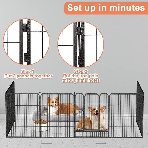 قفص لعب للكلاب الكبيرة في الأماكن المغلقة بطول 31 بوصة - قلم لعب للحيوانات الأليفة قابل للطي مكون من 6 ألواح مع باب بوابة - سياج تمرين محمول عالي التحمل لبيت قفص الكلاب الجراء in Kuwait