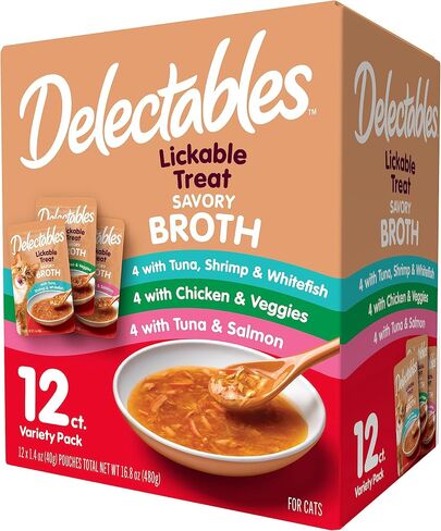 Delectables Savory Broths Lickable Wet Cat Treat Variety Pack, 12 Pack in Kuwait