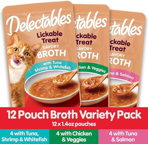 Delectables Savory Broths Lickable Wet Cat Treat Variety Pack, 12 Pack in Kuwait