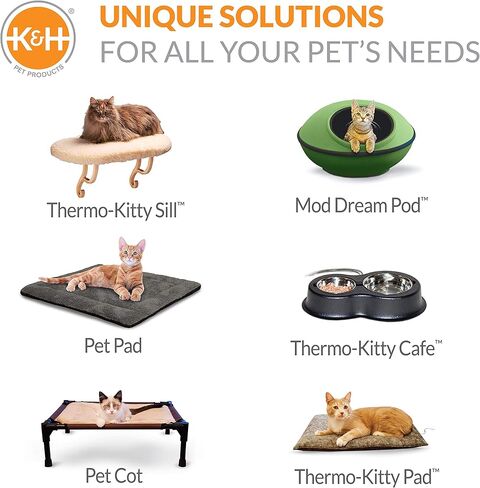 K&H PET Products سرير للقطط مدفأ داخليًا للحيوانات الأليفة للكلاب والقطط بتصميم الحظيرة مقاس 16 × 15 × 14 بوصة in Saudi Arabia