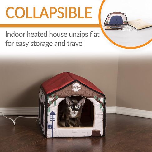 K&H PET Products سرير للقطط مدفأ داخليًا للحيوانات الأليفة للكلاب والقطط بتصميم الحظيرة مقاس 16 × 15 × 14 بوصة in Saudi Arabia