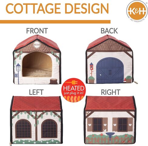 K&H PET Products سرير للقطط مدفأ داخليًا للحيوانات الأليفة للكلاب والقطط بتصميم الحظيرة مقاس 16 × 15 × 14 بوصة in Saudi Arabia