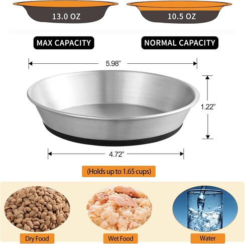WROSWT Stainless Steel Cat Bowls,Whisker Friendly Shallow Cat Dishes for Food and Water,Non-Slip Silicone Bottom,Heavy Duty,Replacement Kitten Metal Plate for Elevated Stands,1 Pack in Saudi Arabia