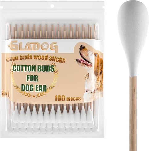 GLADOG 6 Inch Professional Large Cotton Buds for Dogs, Specially Designed Dog Cotton Buds with Wood Handle, Large Means Safe in Kuwait