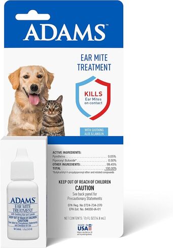 Adams Ear Mite Treatment For Dogs and Cats Over 12 Weeks, Kills Ear Mites On Contact, Relief For Dogs and Cats Suffering From Ear Mites, Soothing Aloe and Lanolin Formula .5 Fl Oz in Saudi Arabia