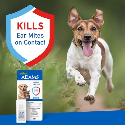Adams Ear Mite Treatment For Dogs and Cats Over 12 Weeks, Kills Ear Mites On Contact, Relief For Dogs and Cats Suffering From Ear Mites, Soothing Aloe and Lanolin Formula .5 Fl Oz in Saudi Arabia