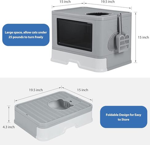 صندوق فضلات القطط من بينبون مع غطاء صندوق فضلات مغطى قابل للطي مع مجرفة وفرشاة فرك، صندوق فضلات كبير للقطط الداخلية in Kuwait
