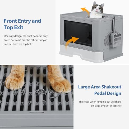 صندوق فضلات القطط من بينبون مع غطاء صندوق فضلات مغطى قابل للطي مع مجرفة وفرشاة فرك، صندوق فضلات كبير للقطط الداخلية in Kuwait