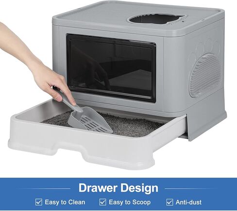 صندوق فضلات القطط من بينبون مع غطاء صندوق فضلات مغطى قابل للطي مع مجرفة وفرشاة فرك، صندوق فضلات كبير للقطط الداخلية in Kuwait