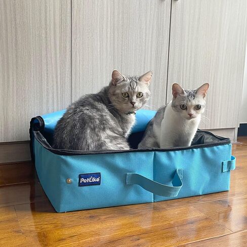 PetLike Travel Cat Litter Box, Leak-Proof Portable Litter Box, Collapsible Toilet Tray Carrier for Small Medium Cats (Medium, Aqua) in Saudi Arabia