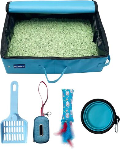 PetLike Travel Cat Litter Box, Leak-Proof Portable Litter Box, Collapsible Toilet Tray Carrier for Small Medium Cats (Medium, Aqua) in Saudi Arabia