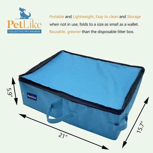 PetLike Travel Cat Litter Box, Leak-Proof Portable Litter Box, Collapsible Toilet Tray Carrier for Small Medium Cats (Medium, Aqua) in Saudi Arabia
