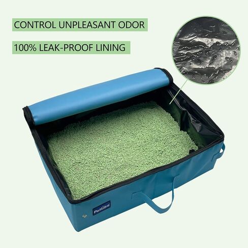 PetLike Travel Cat Litter Box, Leak-Proof Portable Litter Box, Collapsible Toilet Tray Carrier for Small Medium Cats (Medium, Aqua) in Saudi Arabia