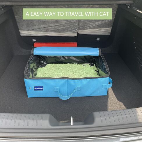 PetLike Travel Cat Litter Box, Leak-Proof Portable Litter Box, Collapsible Toilet Tray Carrier for Small Medium Cats (Medium, Aqua) in Saudi Arabia