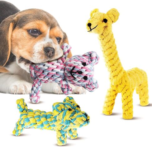 SunGrow Giraffe Cotton Knot Puppy & Ferret Ropes, Handwoven Chew Items for Small Breeds Dog, for Teeth and Gums, 2 Pieces per Pack in Saudi Arabia