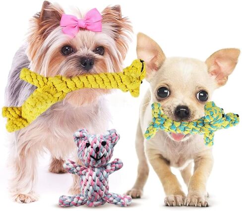 SunGrow Giraffe Cotton Knot Puppy & Ferret Ropes, Handwoven Chew Items for Small Breeds Dog, for Teeth and Gums, 2 Pieces per Pack in Saudi Arabia