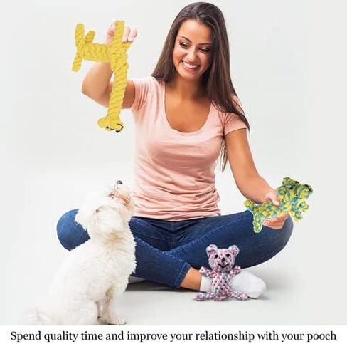 SunGrow Giraffe Cotton Knot Puppy & Ferret Ropes, Handwoven Chew Items for Small Breeds Dog, for Teeth and Gums, 2 Pieces per Pack in Saudi Arabia