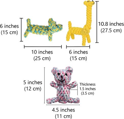 SunGrow Giraffe Cotton Knot Puppy & Ferret Ropes, Handwoven Chew Items for Small Breeds Dog, for Teeth and Gums, 2 Pieces per Pack in Saudi Arabia