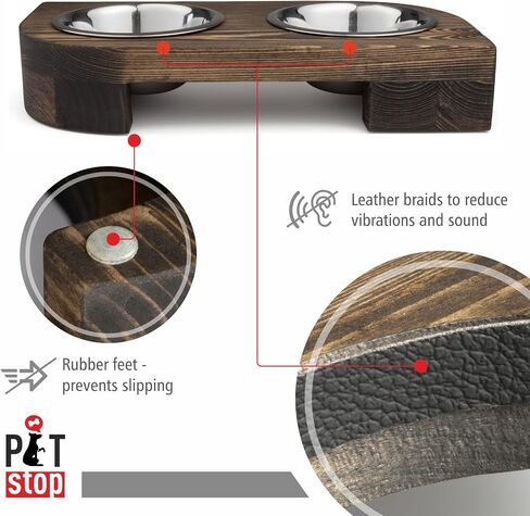 Pet Food Bowls with Stand, Puppy Dog Feeding Bowls With Non-Skid Wooden Stand, Set of 2 Stainless Steel Food and Water Bowls for Dogs and Cats With Pine Wood Holder-Natural Wood Color-PET0002 in Saudi Arabia