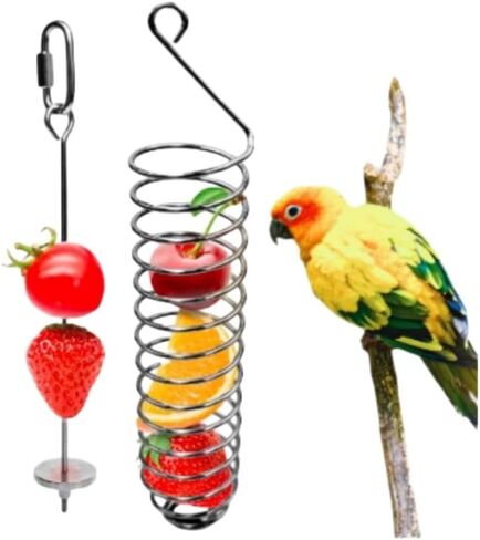 مجموعة حامل طعام الطيور من 3 قطع، مغذيات الطيور من الفولاذ المقاوم للصدأ، سيخ ببغاء الطيور، حامل خضروات وفواكه حيوانات صغيرة، وحدة تغذية الطعام المعلقة للببغاوات والكوكاتو وأداة معالجة قفص الكوكاتيل in Kuwait