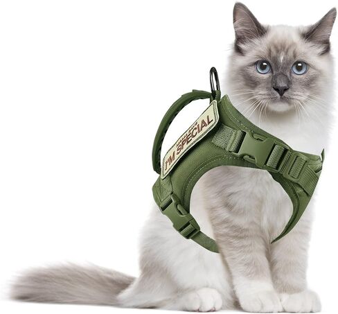 Tactical Cat Harness for Walking Escape Proof, Adjustable Pet Vest Harness, Soft Mesh with Control Handle for Large Cat Small Dog, Gift with Patch in Kuwait